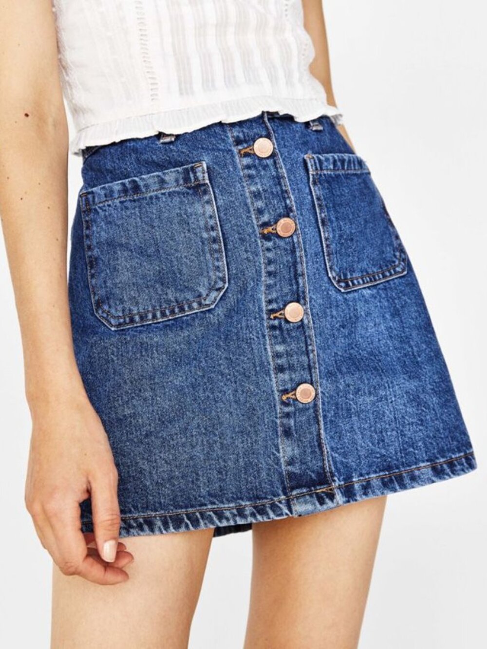 Bershka BSKGIRL‎ Denim Button Mini Skirt with Pockets